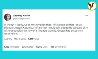 Tweet post of Geoffrey Hinton