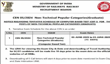 RRB NTPC 2025 Exam Dates Announced