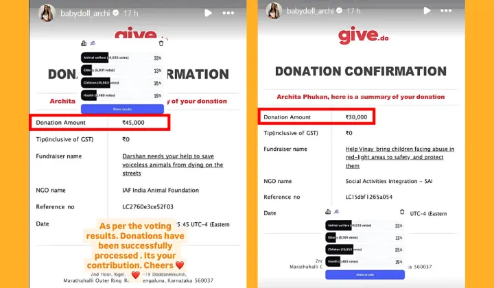 Archita Phukan Donation Instagram Story