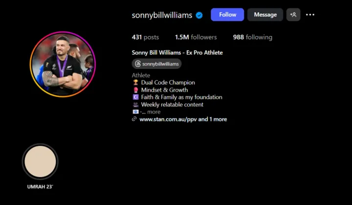 Sonny Bill Williams Social Media Earnings