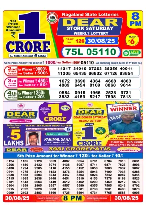 Nagaland State Lottery Old Result 8 PM 30-08-2025