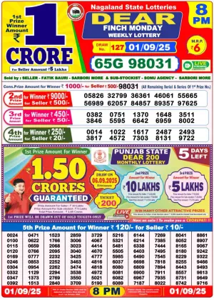 Nagaland State Lottery Old Result 8 PM 1-09-2025