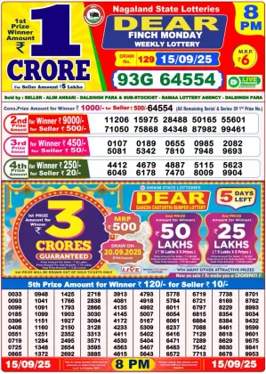 Nagaland State Lottery Old Result 8 PM 15-09-2025