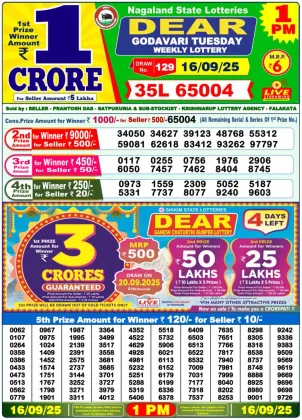 Nagaland Lottery 1PM Result Tuesday 16-09-2025