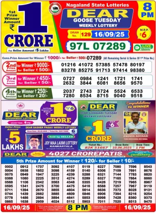 Nagaland State Lottery Old Result 8 PM 16-09-2025