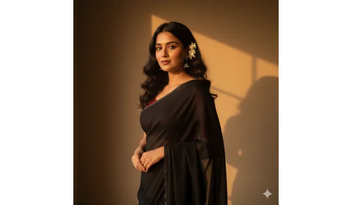Golden Hour Black Saree Portrait
