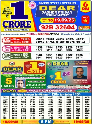 Nagaland Lottery 6PM Result Friday 19-09-2025