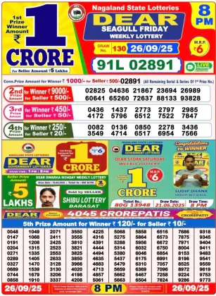 Nagaland State Lottery Old Result 8 PM 26-09-2025