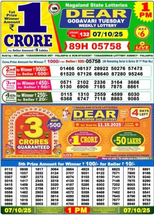 Nagaland Lottery 1 PM Result Tuesday 7-10-2025