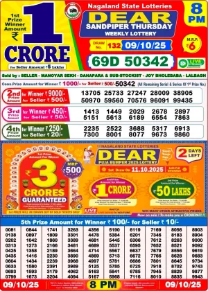 Nagaland Lottery 8 PM Result Thursday 9-10-2025