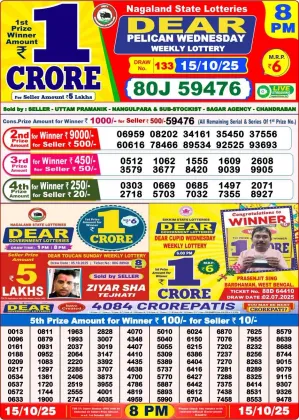 Nagaland State Lottery Old Result 8 PM 15-10-2025