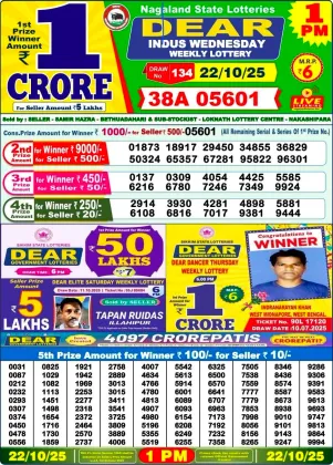 Nagaland Lottery 1 PM Result Wednesday 22-10-2025