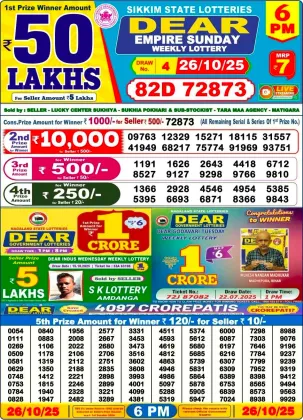 Nagaland Lottery 6 PM Result Sunday 26-10-2025