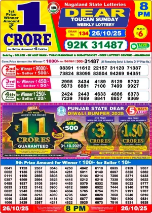 Nagaland Lottery 8 PM Result Sunday 26-10-2025