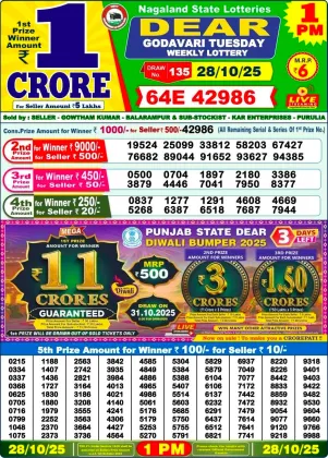 Nagaland Lottery 1 PM Result Tuesday 28-10-2025