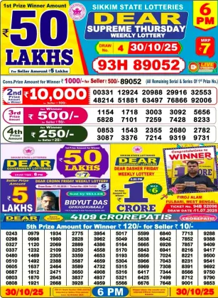Nagaland Lottery 6 PM Result Thursday 30-10-2025