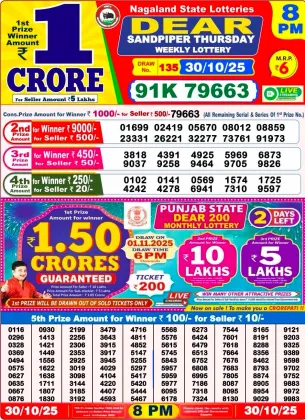 Nagaland Lottery 8 PM Result Thursday 30-10-2025