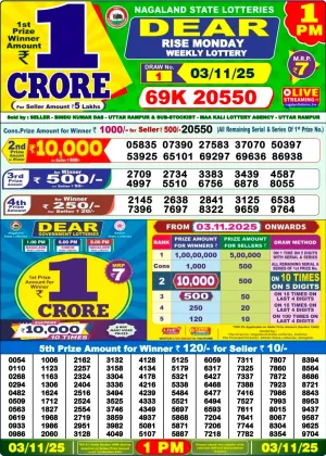 Nagaland Lottery 1 PM Result Monday 3-11-2025