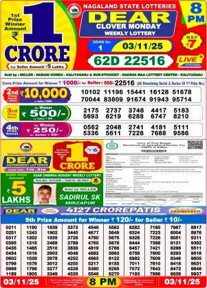 Nagaland State Lottery Old Result 8 PM 3-11-2025