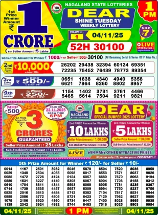 Nagaland Lottery 1 PM Result Tuesday 4-11-2025