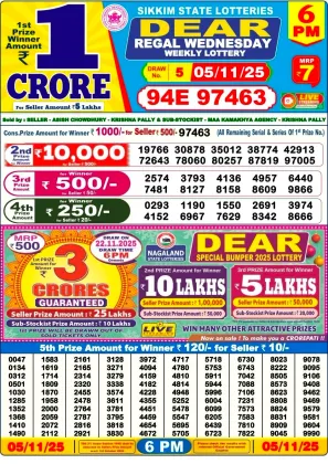 Nagaland Lottery 6 PM Result Wednesday 5-11-2025