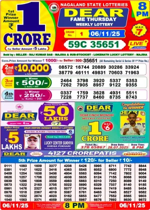 Nagaland State Lottery Old Result 8 PM 6-11-2025