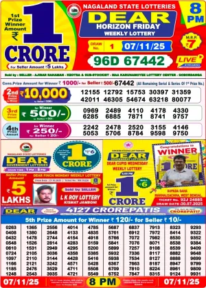 Nagaland State Lottery Old Result 8 PM 7-11-2025