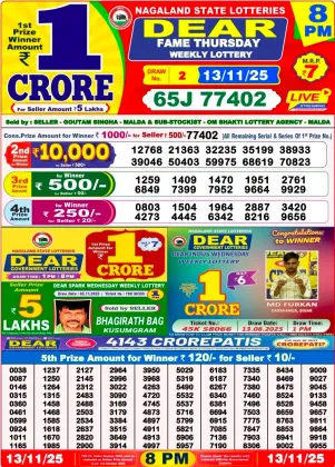 Nagaland State Lottery Old Result 8 PM 13-11-2025