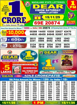 Nagaland Lottery 1 PM Result Saturday 15-11-2025