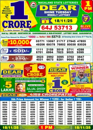 Nagaland Lottery 1 PM Result Tuesday 18-11-2025
