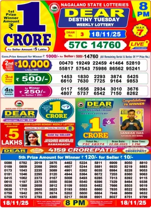 Nagaland State Lottery Old Result 8 PM 18-11-2025