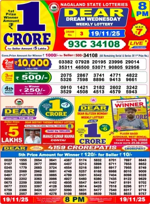 Nagaland State Lottery Old Result 8 PM 19-11-2025