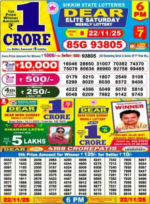 Nagaland Lottery 6 PM Result Saturday 22-11-2025