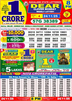 Nagaland State Lottery Old Result 8 PM 24-11-2025