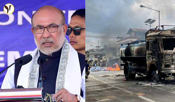 Manipur CM Biren Singh apologizing for ethnic violence in the state, addressing the public with a call for unity and peace.