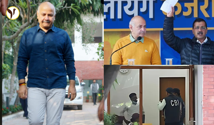 Arvind Kejriwal addressing the media, highlighting political allegations ahead of Delhi elections with Manish Sisodia and Atishi in focus.