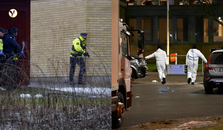 Police and emergency responders at the crime scene of sweden shooting