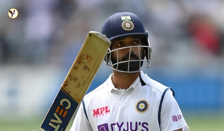Ajinkya Rahane celebrates his century in the Ranji Trophy quarter-final, leading Mumbai's charge against Haryana.