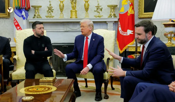Zelensky and Trump in a tense Oval Office meeting over Ukraine aid.