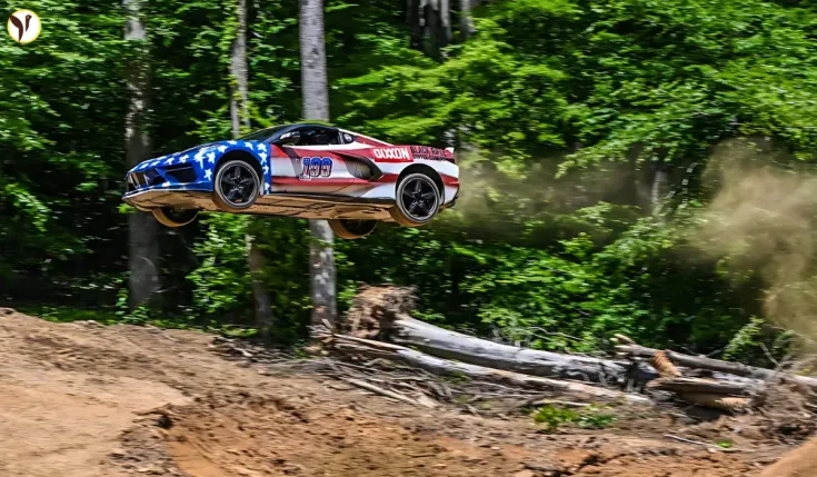 Corvette dirt ramp stunt